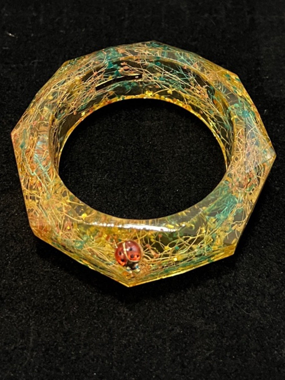 Beverly Johnson Gold-Tone Multicolor Resin Bangle Bracelet with Embedded Accents